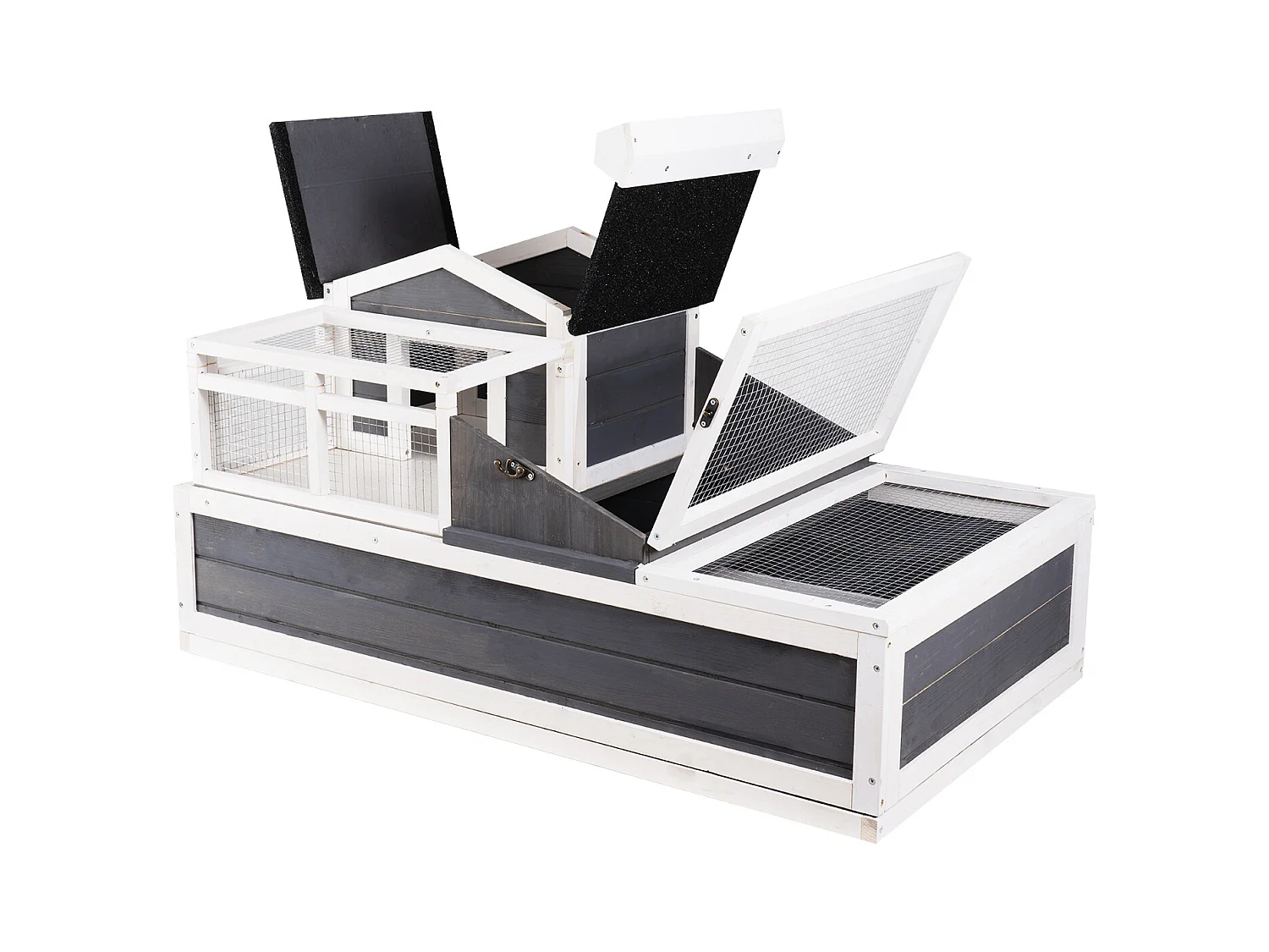 Vivarium Reptiles, SucceBuy Habitat pour Tortues 112 x 65,6 x 61 cm, Maison pour Tortues Intérieure/Extérieure en Bois 3 Pièces