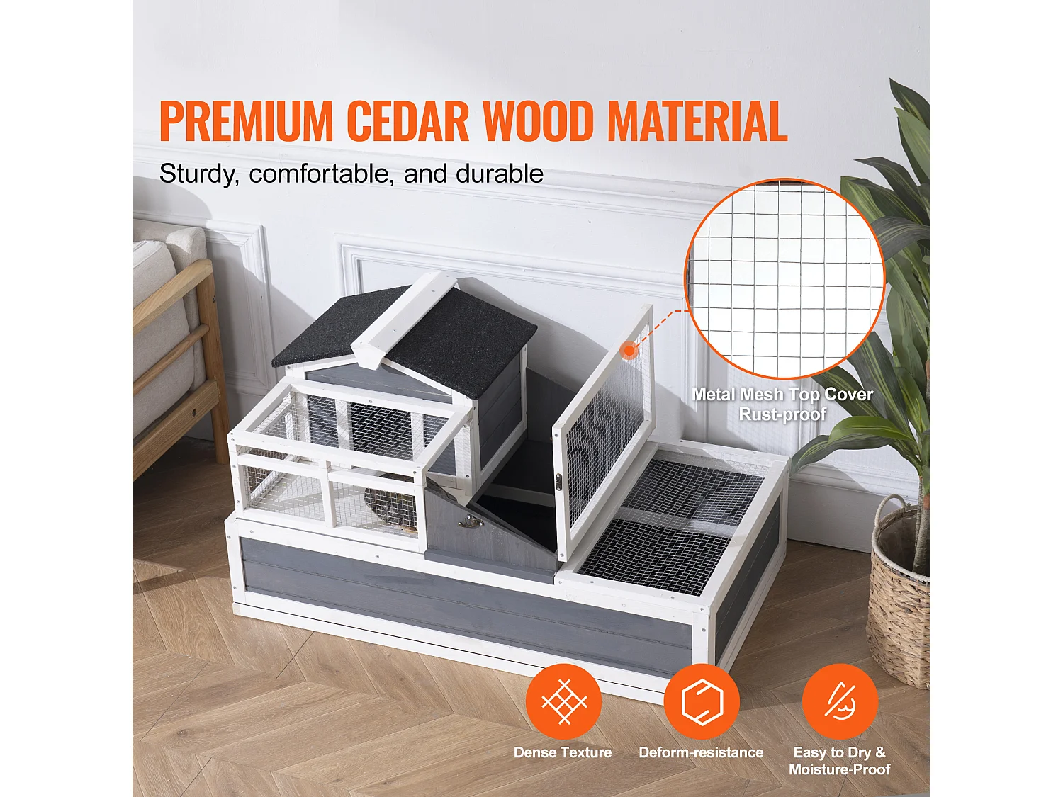 Vivarium Reptiles, SucceBuy Habitat pour Tortues 112 x 65,6 x 61 cm, Maison pour Tortues Intérieure/Extérieure en Bois 3 Pièces