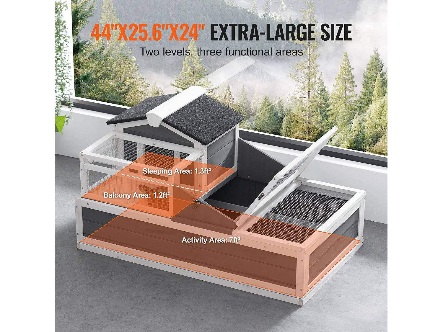 Vivarium Reptiles, SucceBuy Habitat pour Tortues 112 x 65,6 x 61 cm, Maison pour Tortues Intérieure/Extérieure en Bois 3 Pièces