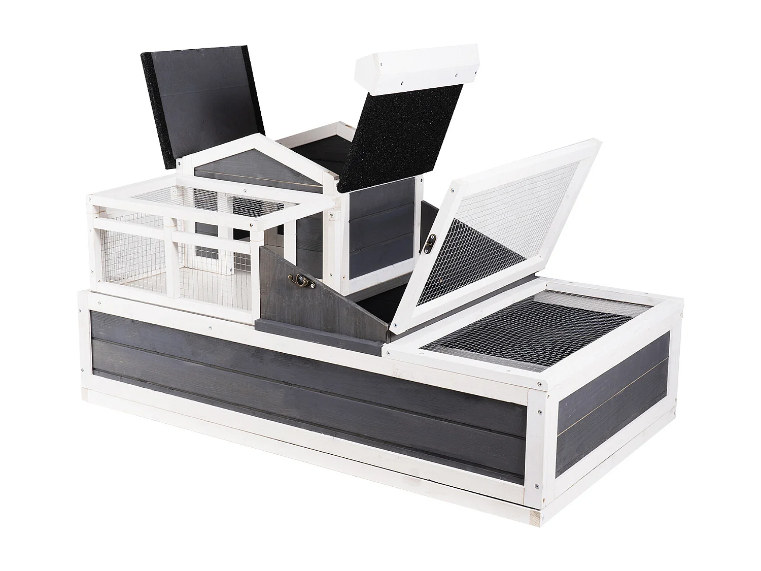 Vivarium Reptiles, SucceBuy Habitat pour Tortues 112 x 65,6 x 61 cm, Maison pour Tortues Intérieure/Extérieure en Bois 3 Pièces