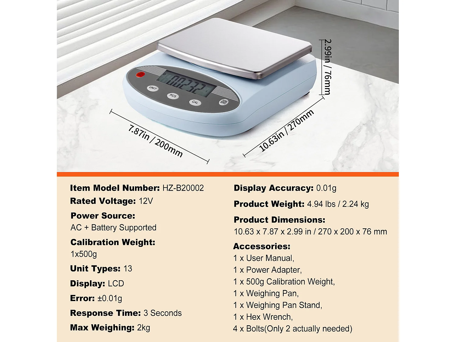 Balance de Laboratoire Analytique SucceBuy, 2000g x 0,01 g, 13 Unités, Électronique