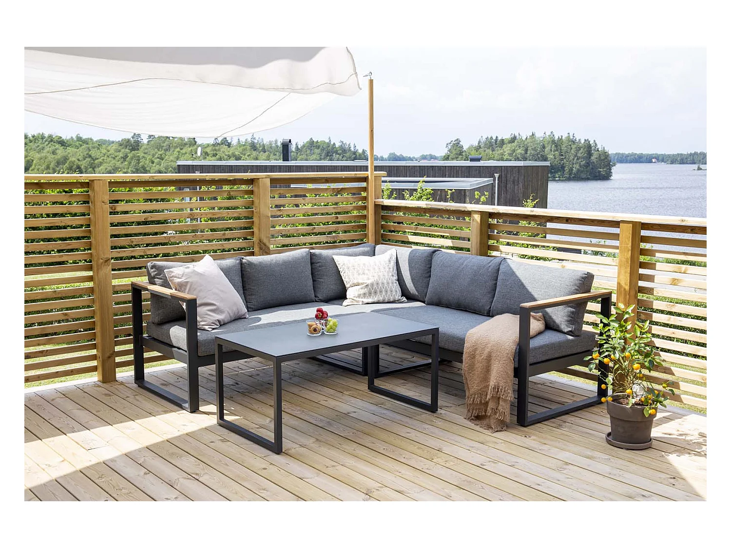 Salon d'Angle de Jardin en Métal "Texas" 268cm Noir