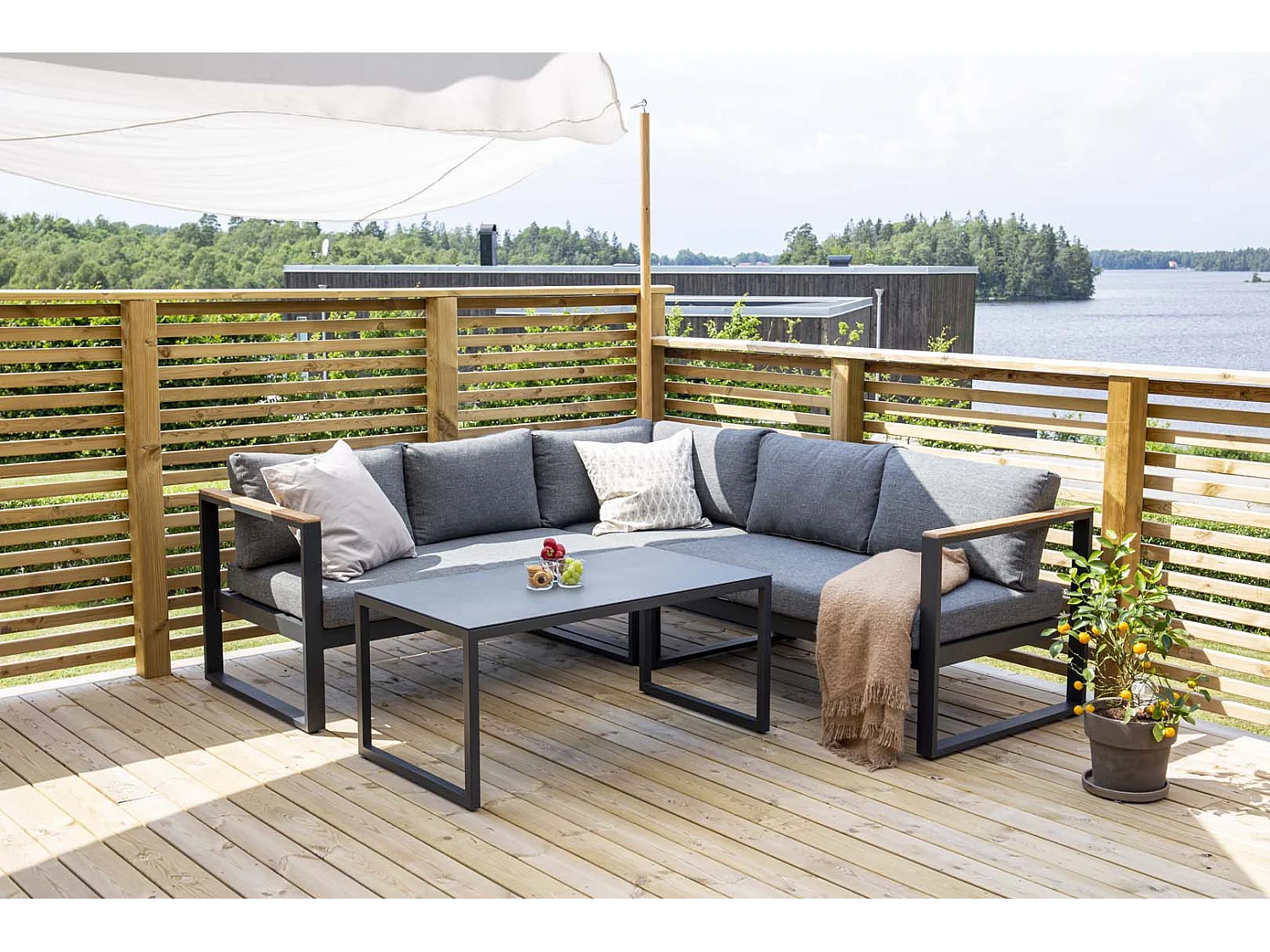 Salon d'Angle de Jardin en Métal "Texas" 268cm Noir