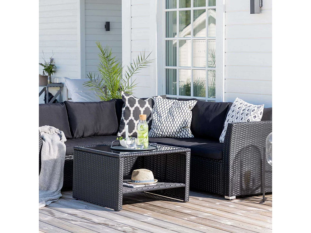 Salon d'Angle de Jardin "Haiti" 194cm Noir