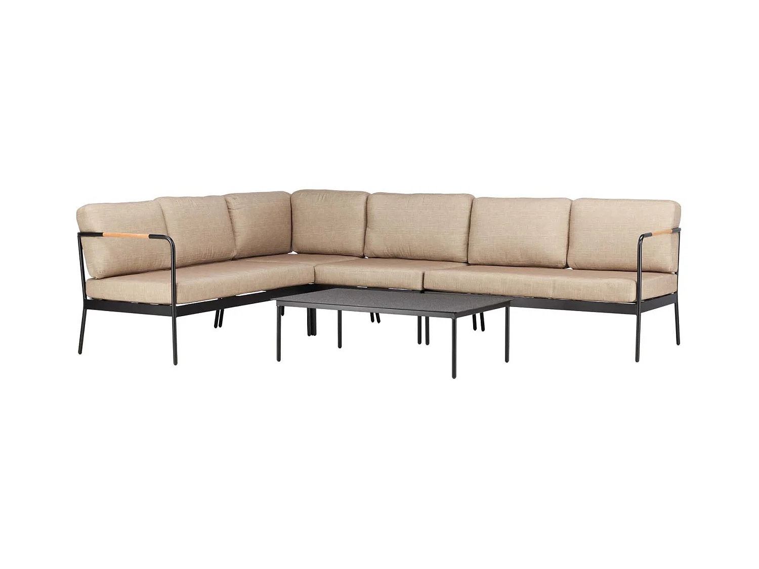 Salon d'Angle de Jardin "Pehnna" 280cm Noir & Beige