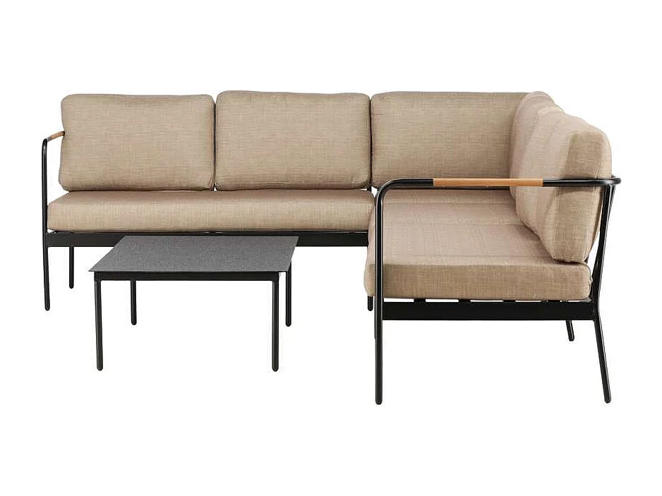 Salon d'Angle de Jardin "Pehnna" 280cm Noir & Beige