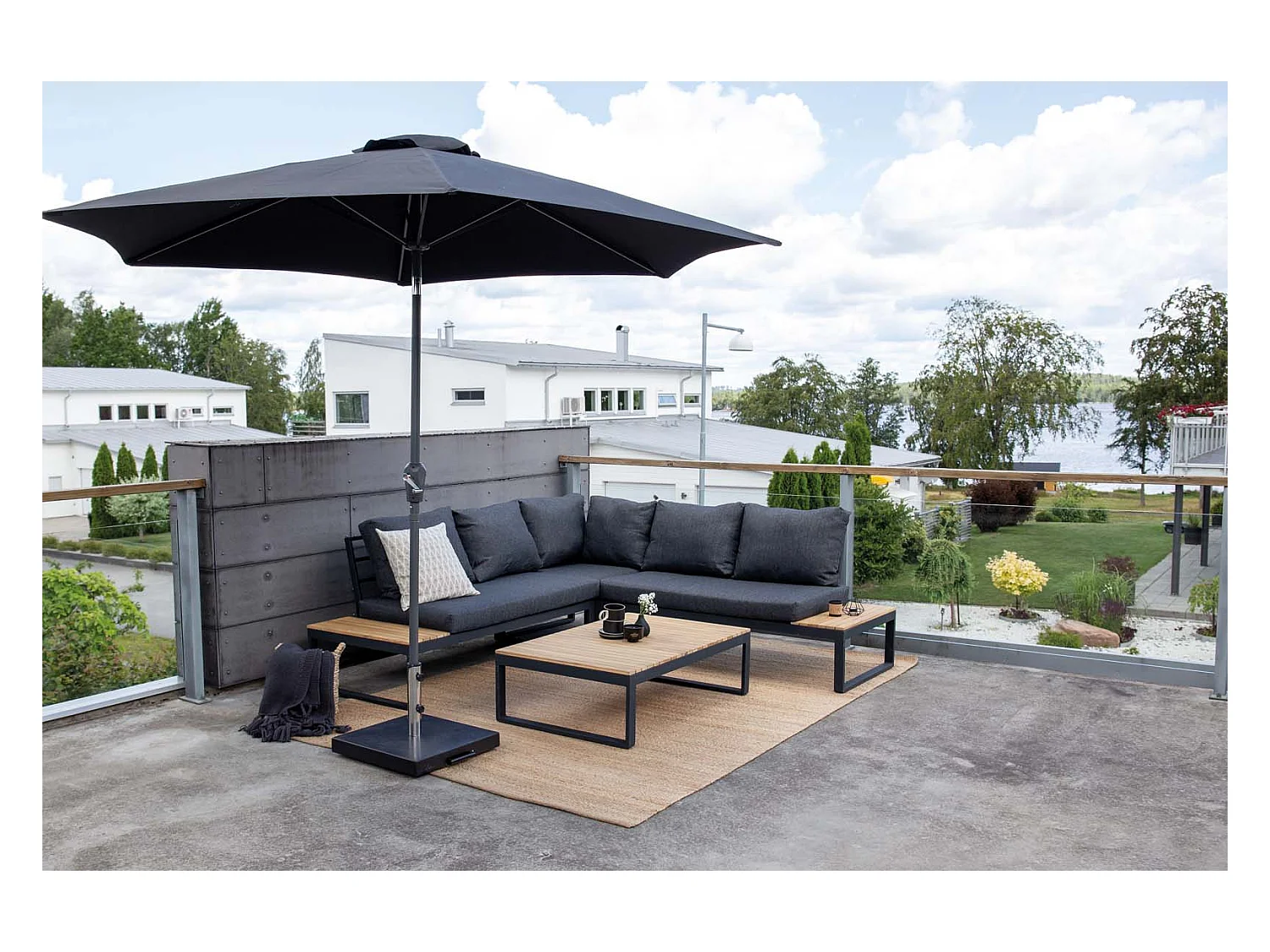 Salon d'Angle de Jardin "Panama" 225cm Noir