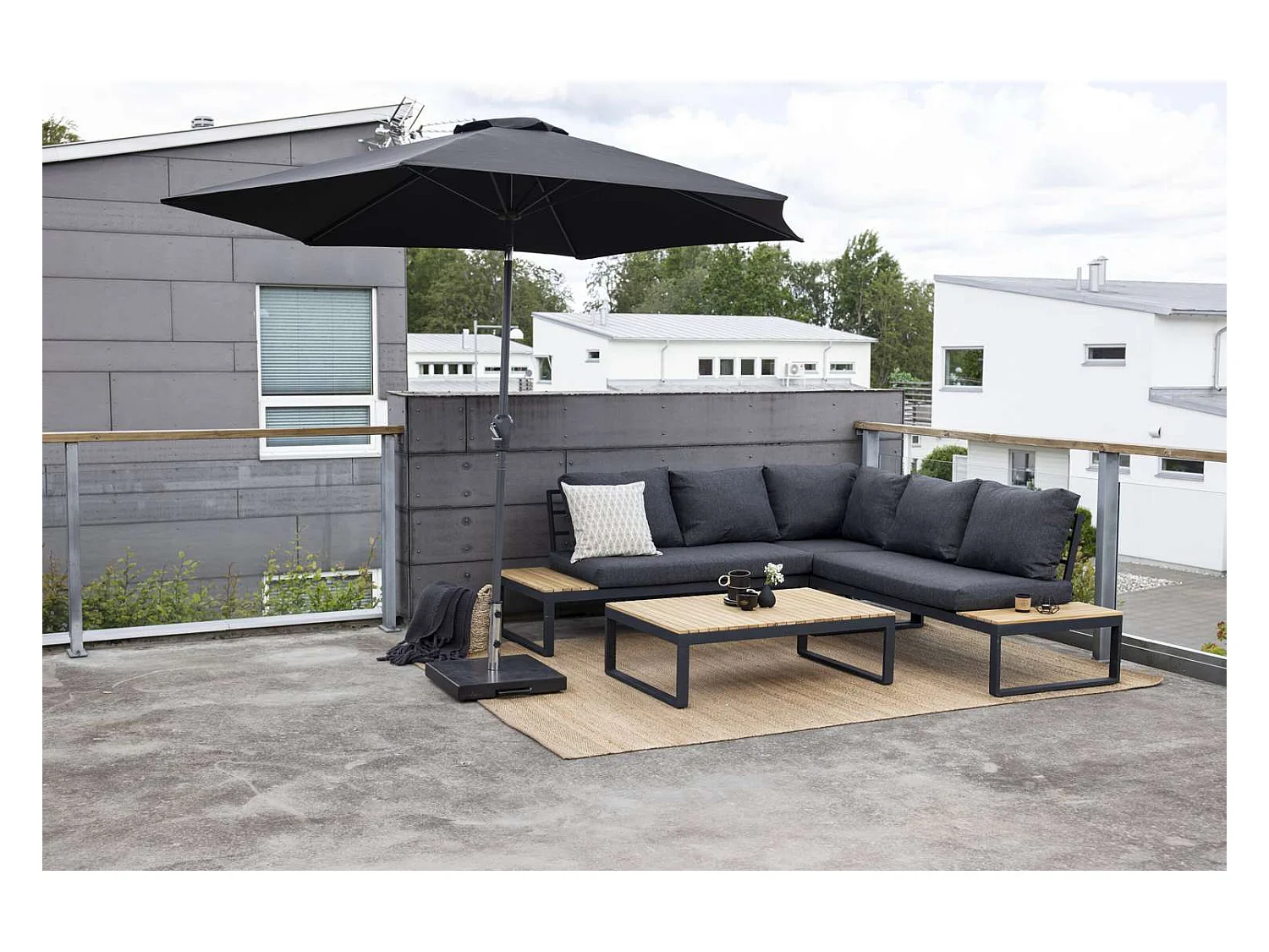 Salon d'Angle de Jardin "Panama" 225cm Noir