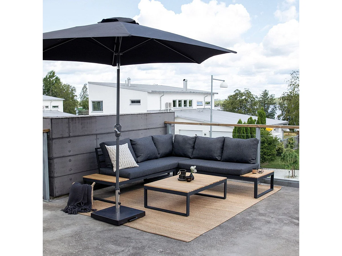 Salon d'Angle de Jardin "Panama" 225cm Noir