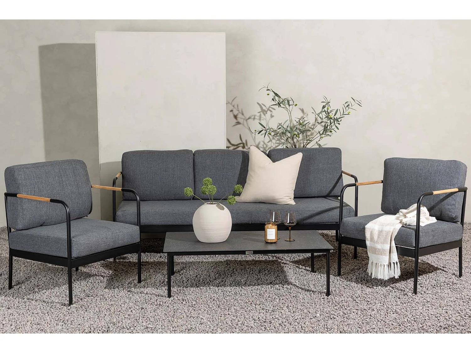 Salon de Jardin 5 Places "Pehnna" 210cm Gris