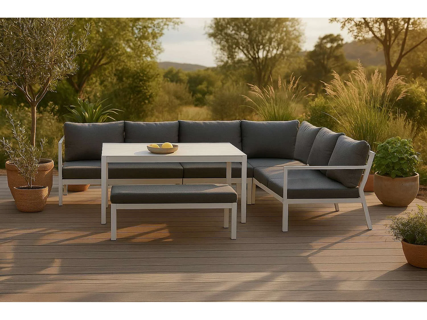 Salon d'Angle de Jardin "Ramos" 294cm Blanc