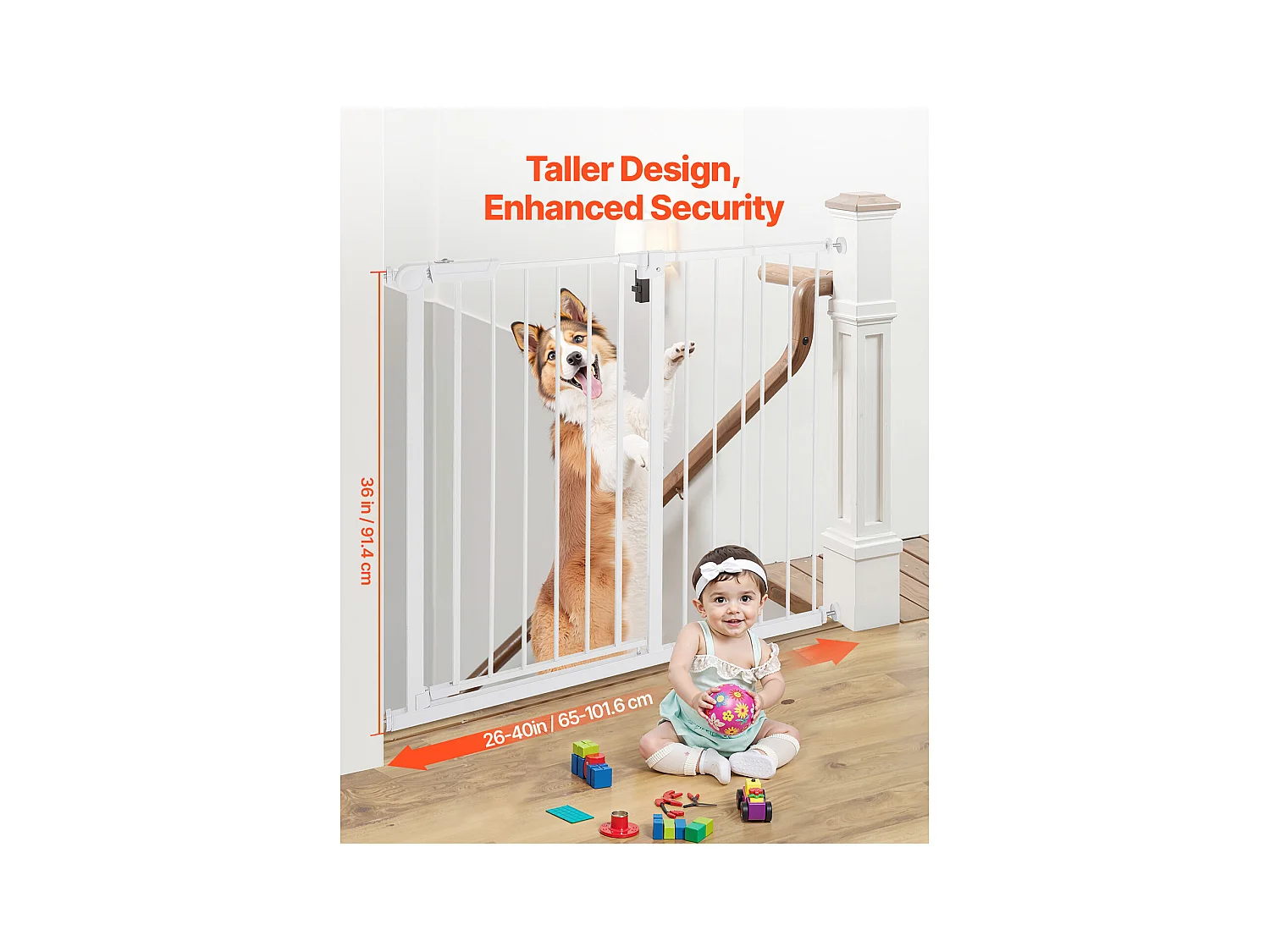 Barrière de Sécurité Animaux, SucceBuy Barrière de Sécurité Extensible pour Chiens LxH 65-101,6x91,4 cm Blanc