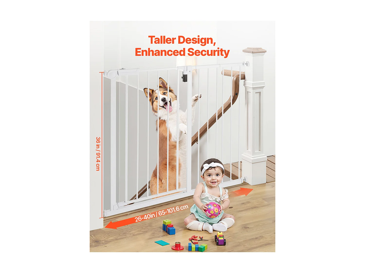 Puerta de Seguridad para Mascotas, SucceBuy Extensible 65 - 101,6 x 91,4 cm Color Blanco
