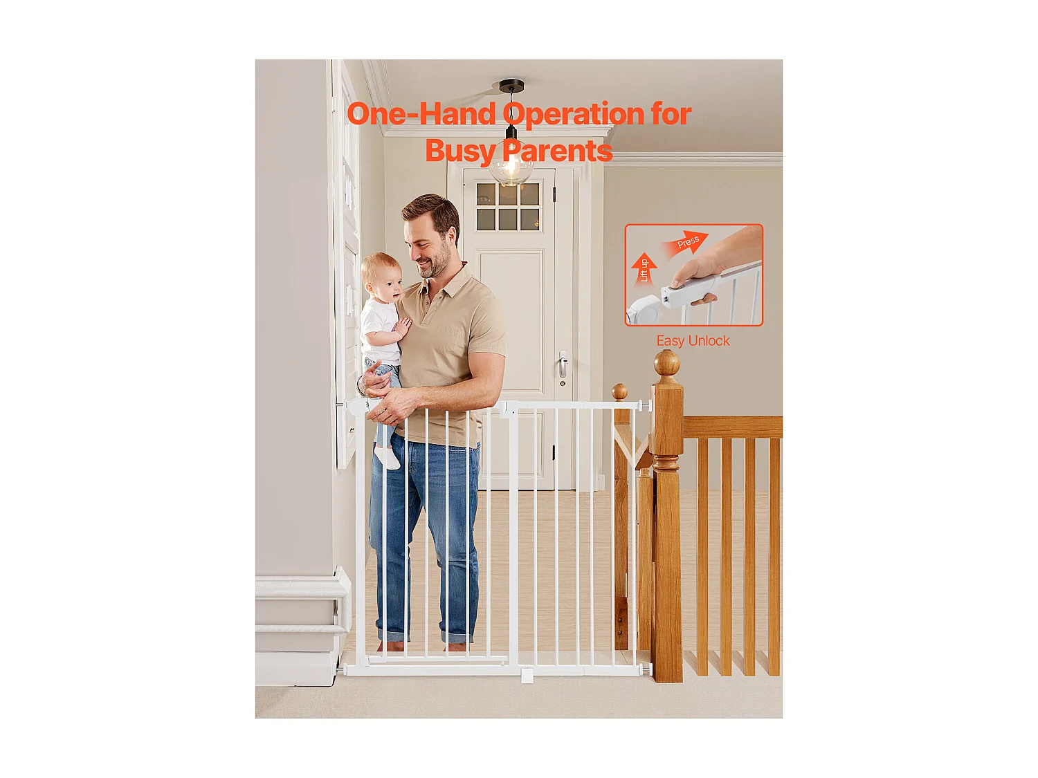 Puerta de Seguridad para Mascotas, SucceBuy Extensible 65 - 101,6 x 91,4 cm Color Blanco