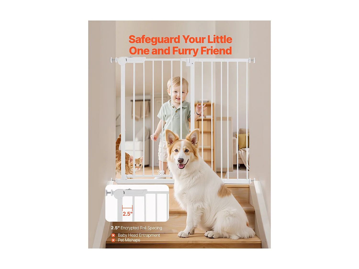 Puerta de Seguridad para Mascotas, SucceBuy Extensible 65 - 101,6 x 91,4 cm Color Blanco