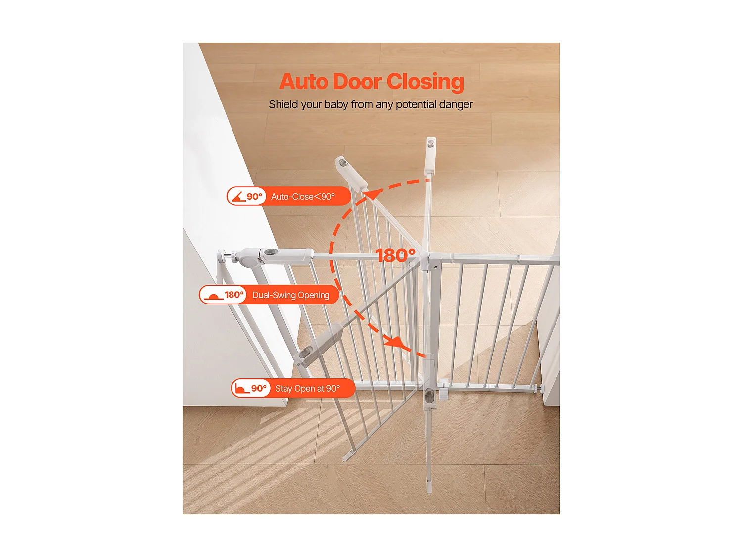 Puerta de Seguridad para Mascotas, SucceBuy Extensible 65 - 101,6 x 91,4 cm Color Blanco