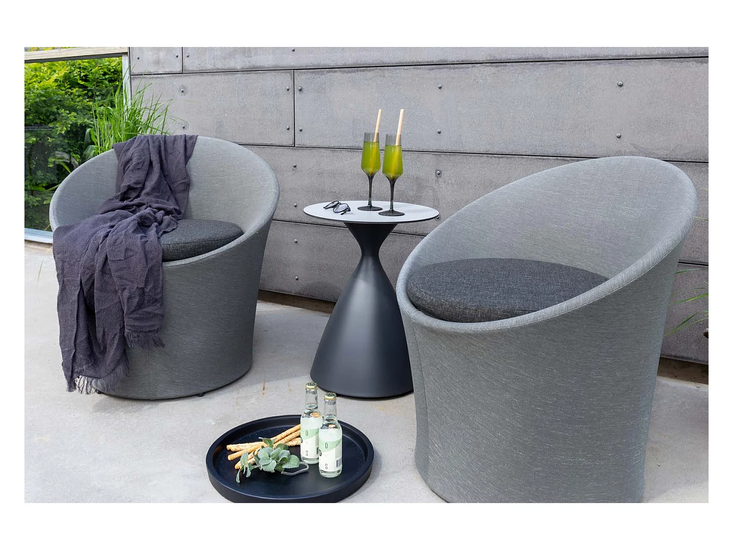 Salon de Jardin Design "Spoga" 73cm Gris & Noir