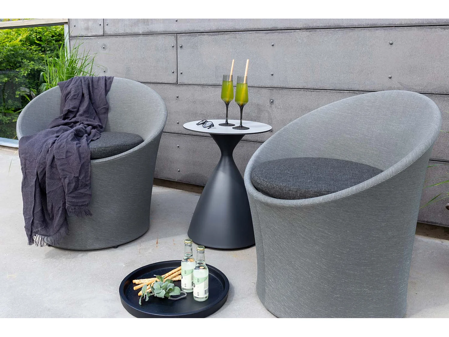 Salon de Jardin Design "Spoga" 73cm Gris & Noir