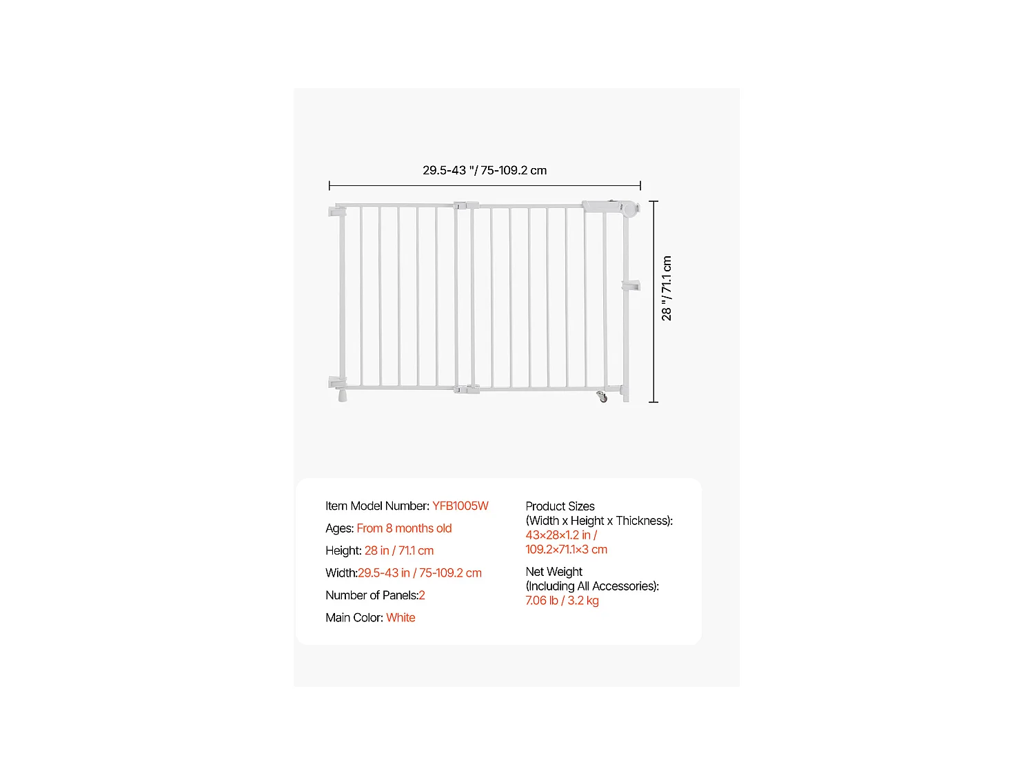Barrière de Sécurité Animaux, SucceBuy Barrière de Sécurité Extensible pour Animaux 75-109,2 cm Hauteur 71,1 cm Blanc