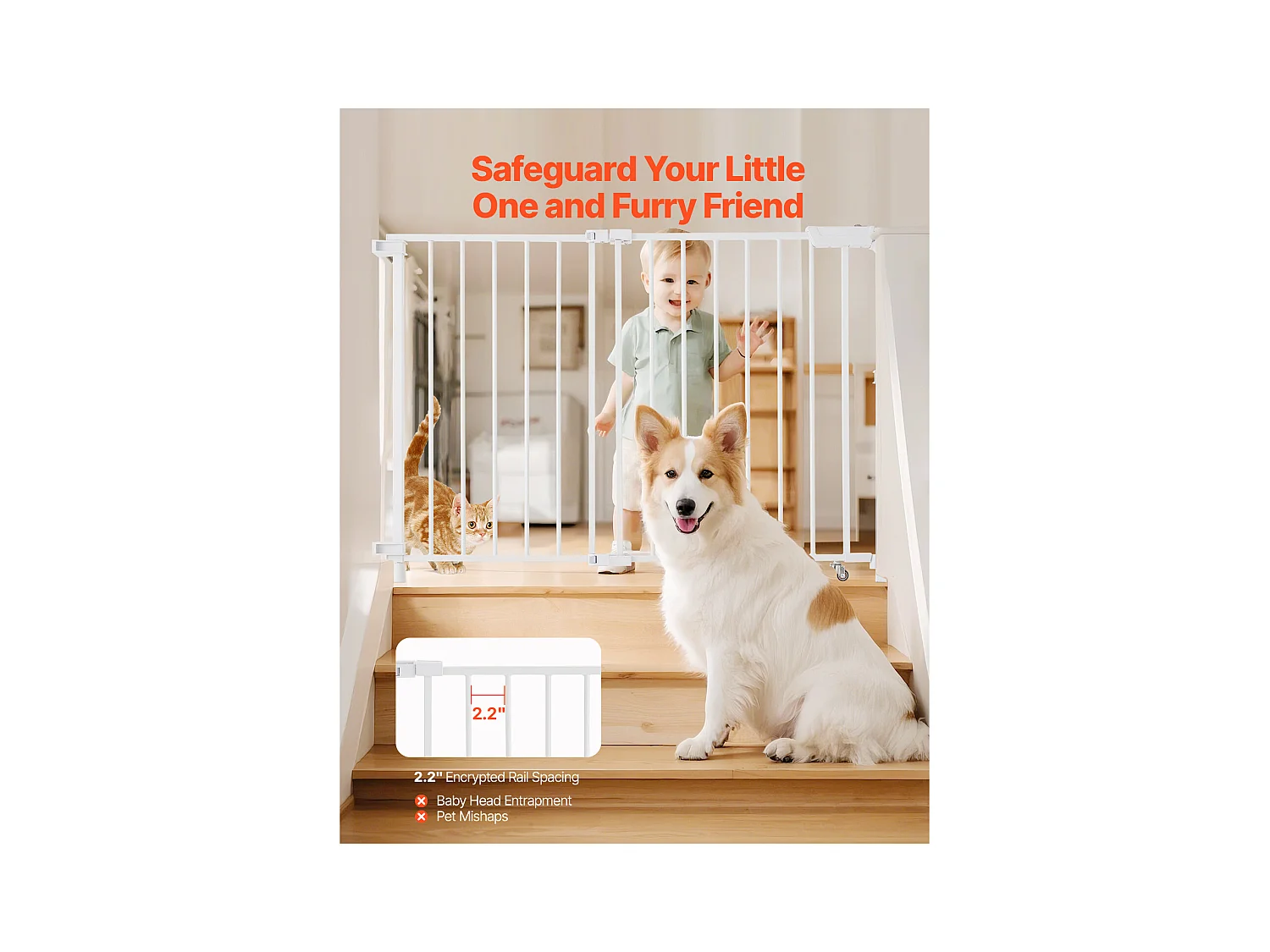 Barrière de Sécurité Animaux, SucceBuy Barrière de Sécurité Extensible pour Animaux 75-109,2 cm Hauteur 71,1 cm Blanc