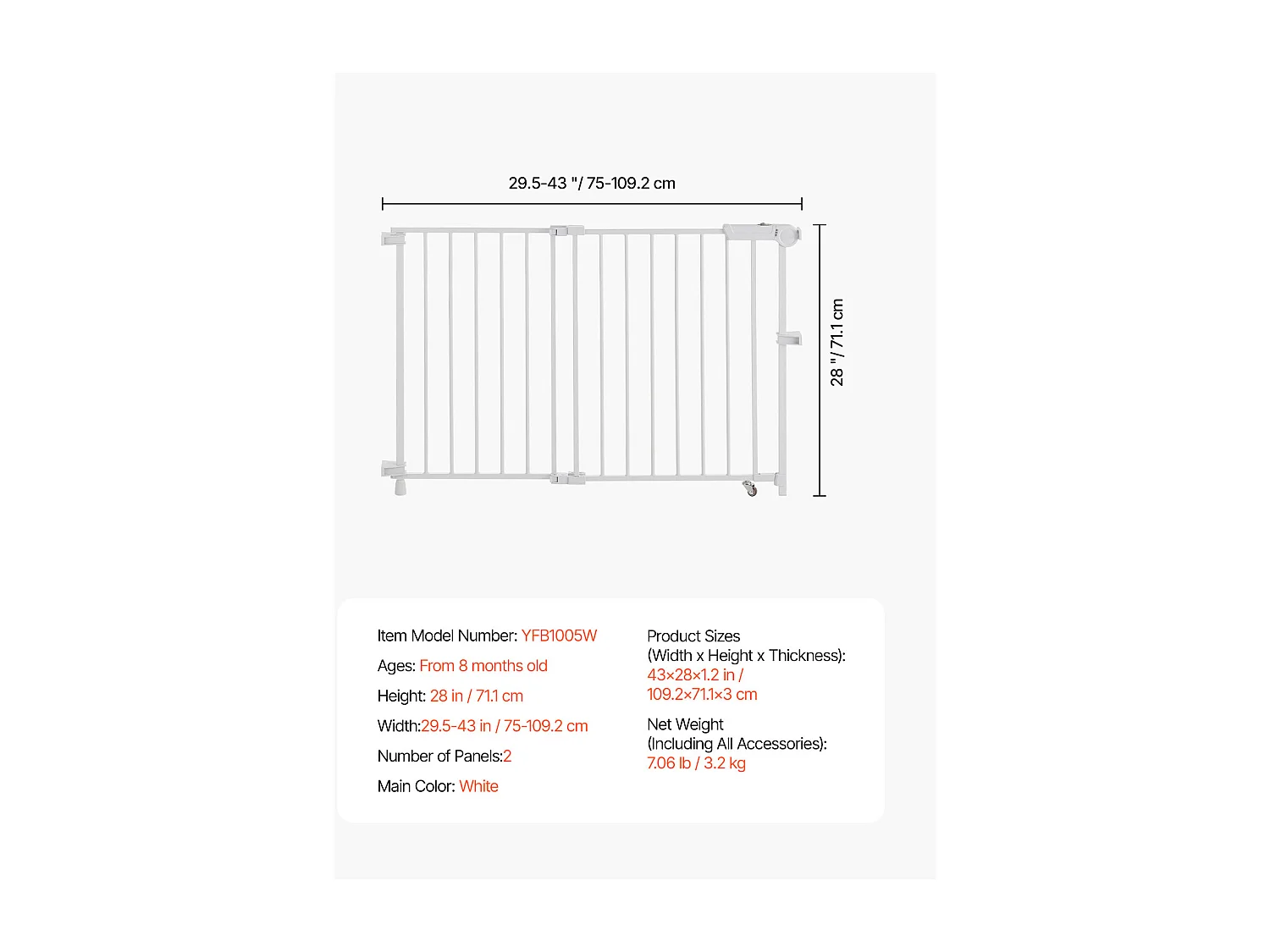 Barrière de Sécurité Animaux, SucceBuy Barrière de Sécurité Extensible pour Animaux 75-109,2 cm Hauteur 71,1 cm Blanc