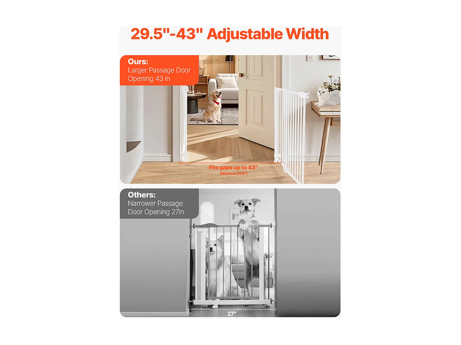 Barrière de Sécurité Animaux, SucceBuy Barrière de Sécurité Extensible pour Animaux 75-109,2 cm Hauteur 71,1 cm Blanc