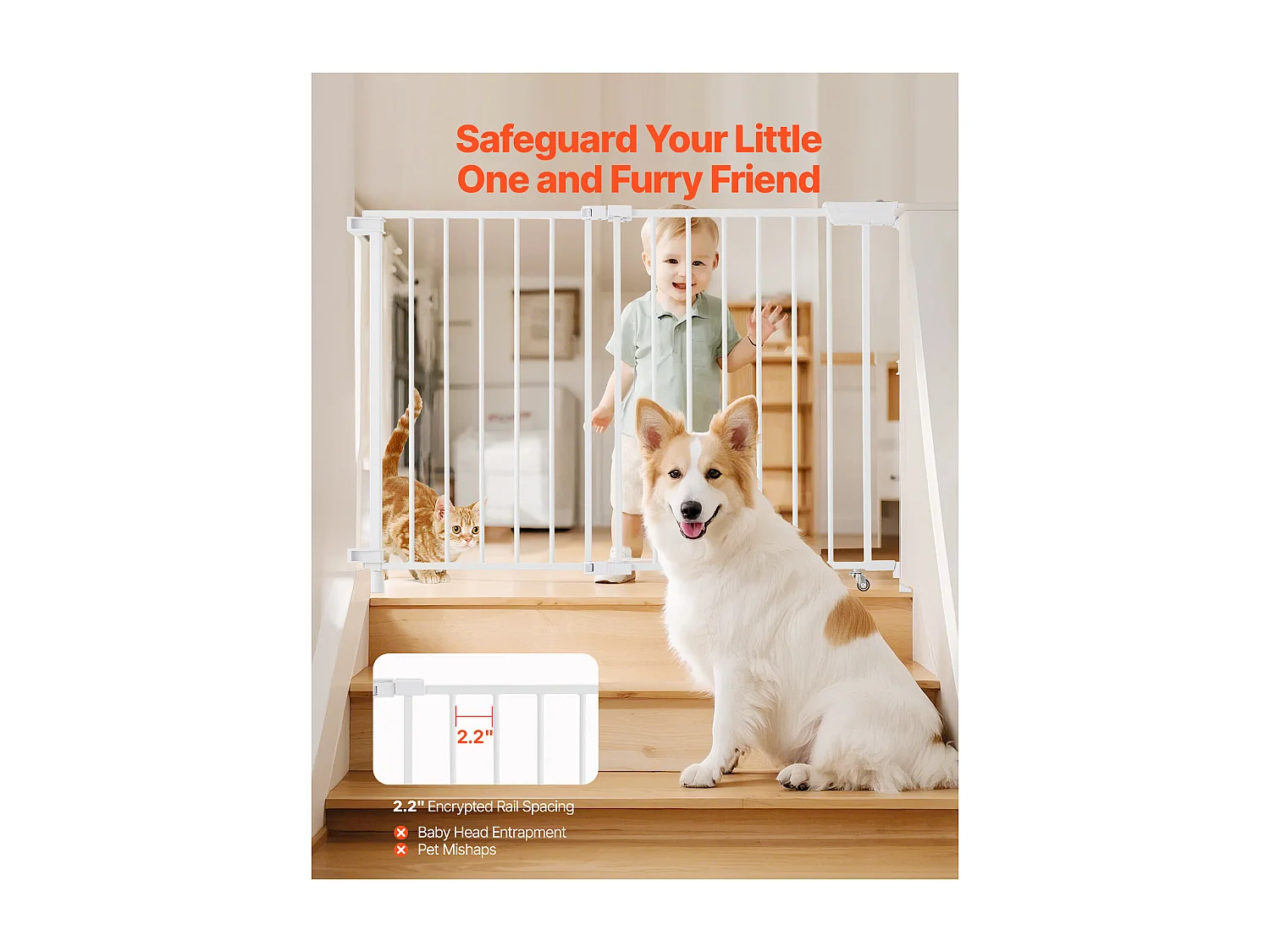 Barrière de Sécurité Animaux, SucceBuy Barrière de Sécurité Extensible pour Animaux 75-109,2 cm Hauteur 71,1 cm Blanc