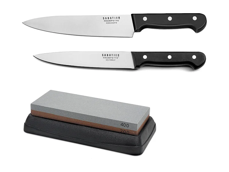 Universal - Ensemble de 2 couteaux de cuisine et 1 pierre à aiguiser