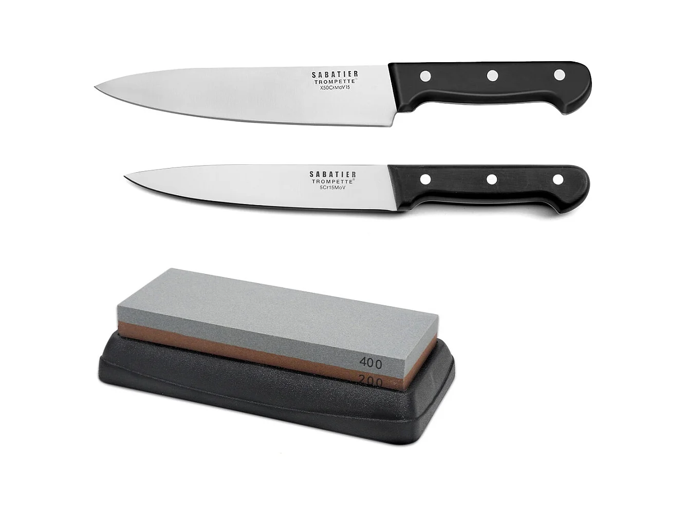 Universal - Ensemble de 2 couteaux de cuisine et 1 pierre à aiguiser