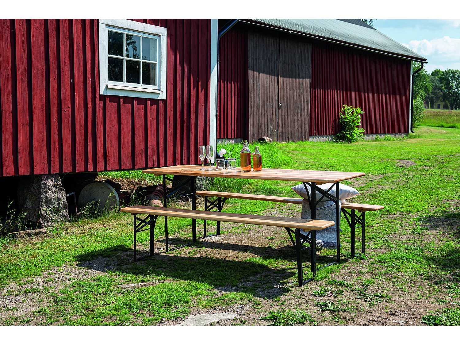 Guniess Table de pique-nique avec bancs, noir, naturel.