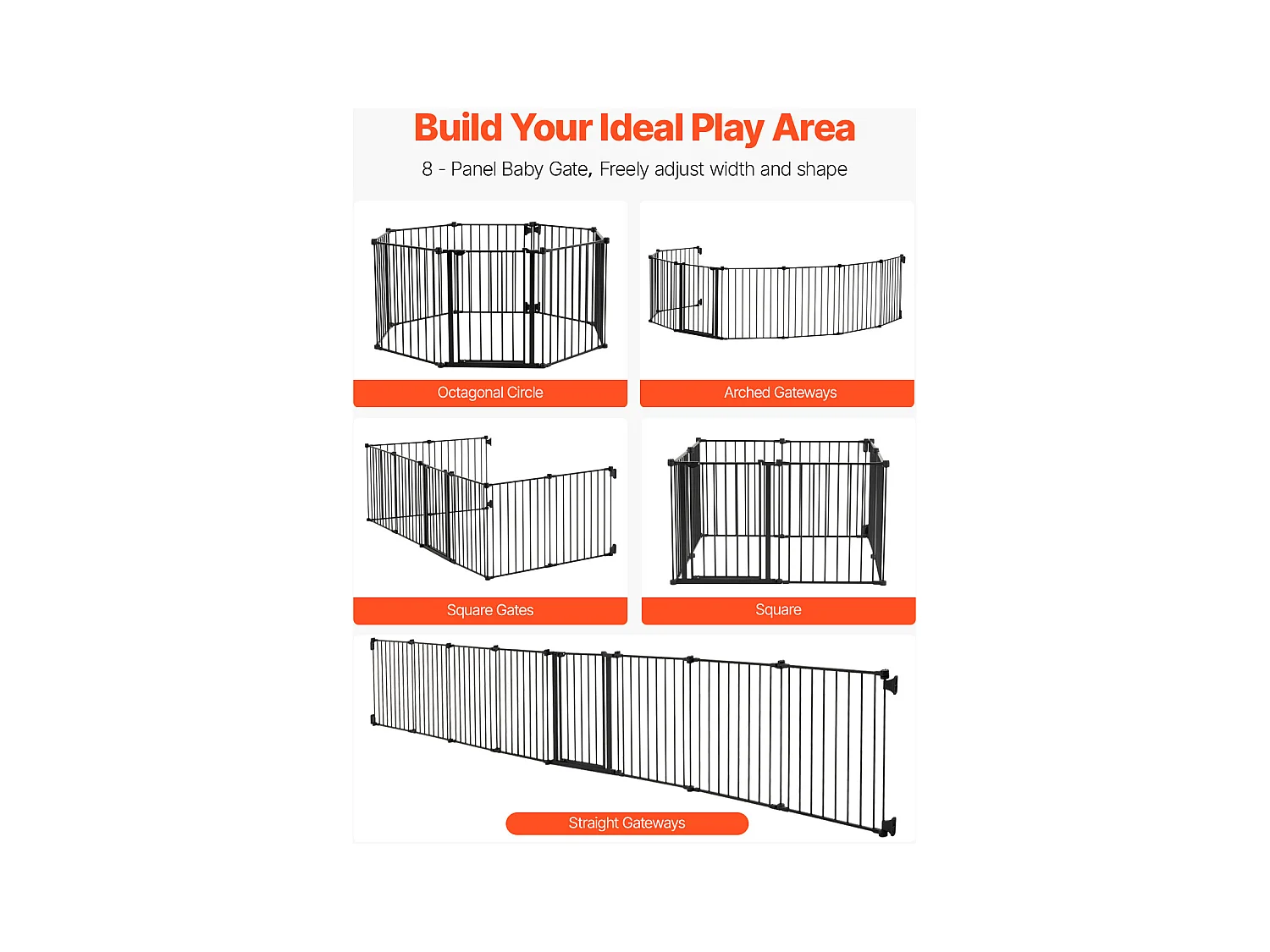 Veiligheidspoort voor Huisdieren, SucceBuy Veiligheidspoort voor Honden 487,7 x 71,1 cm Opvouwbaar 8 Panelen Zwart