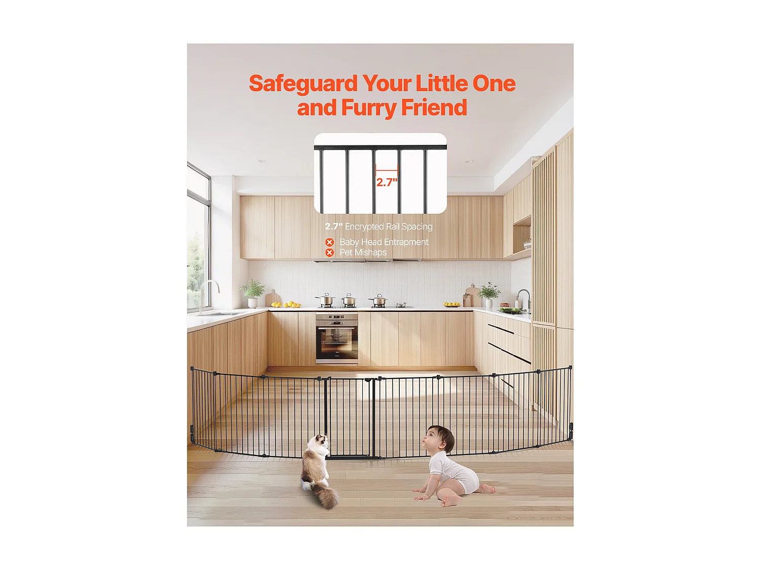 Barrière de Sécurité Animaux, SucceBuy Barrière de Sécurité pour Chien 487,7 x 71,1 cm Pliable 8 Panneaux Noir