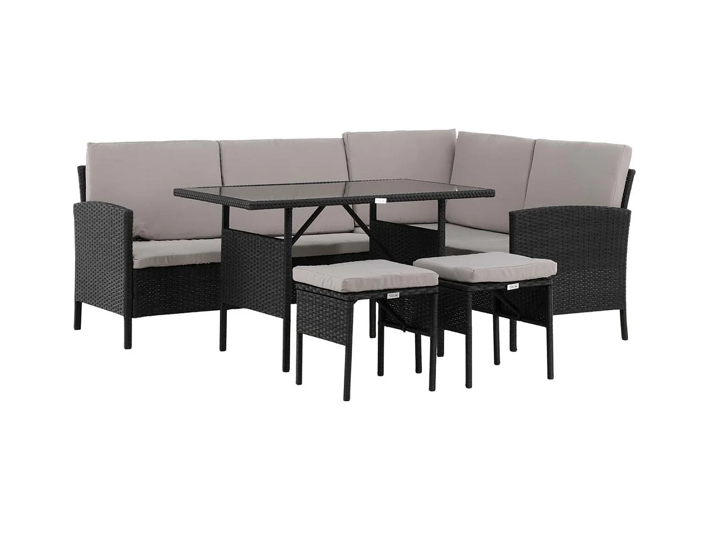 Salon d'Angle de Jardin "Knock" 145cm Noir & Gris