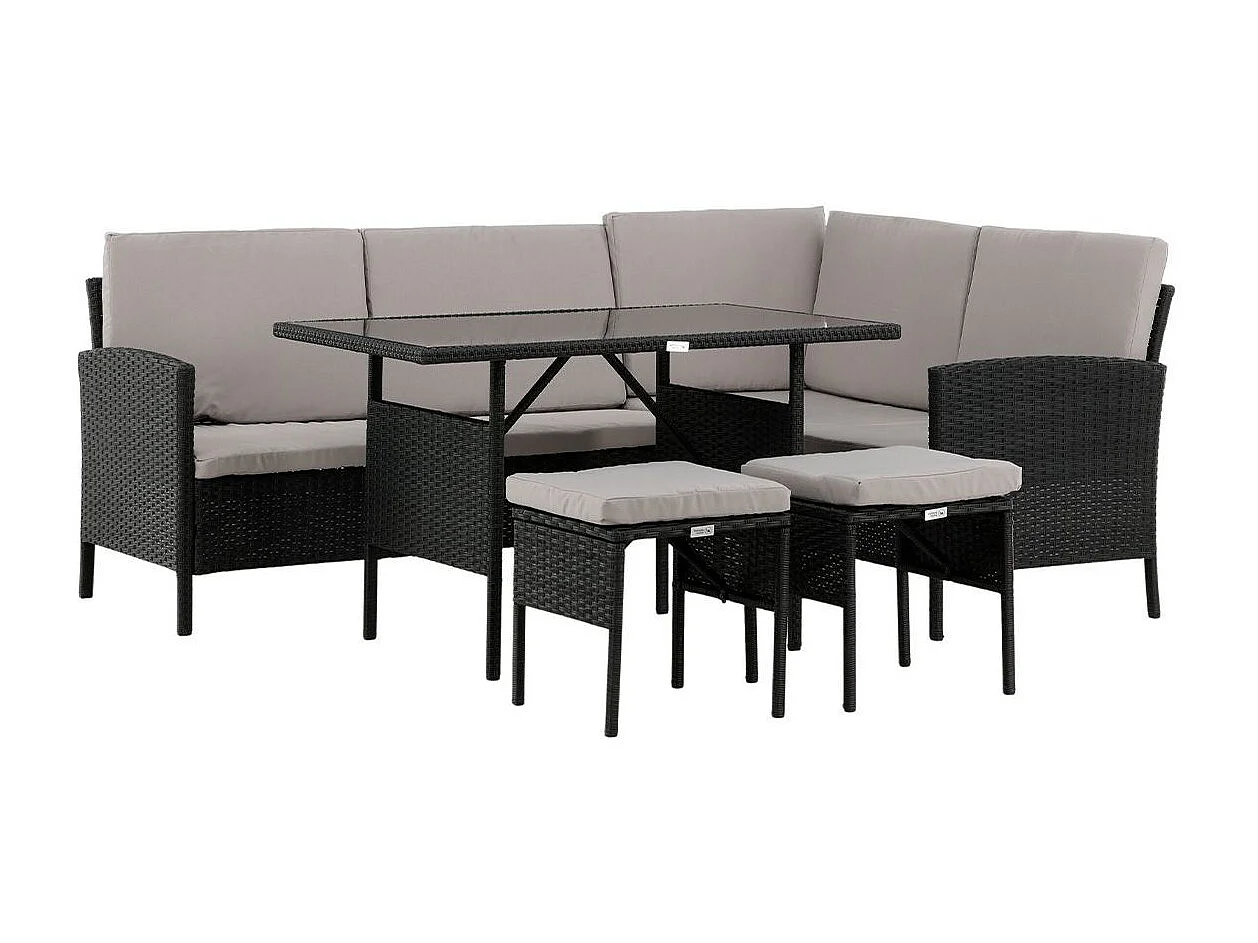 Salon d'Angle de Jardin "Knock" 145cm Noir & Gris