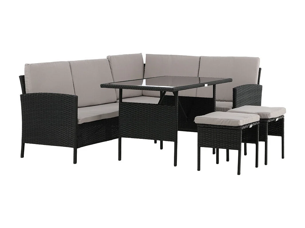 Salon d'Angle de Jardin "Knock" 145cm Noir & Gris