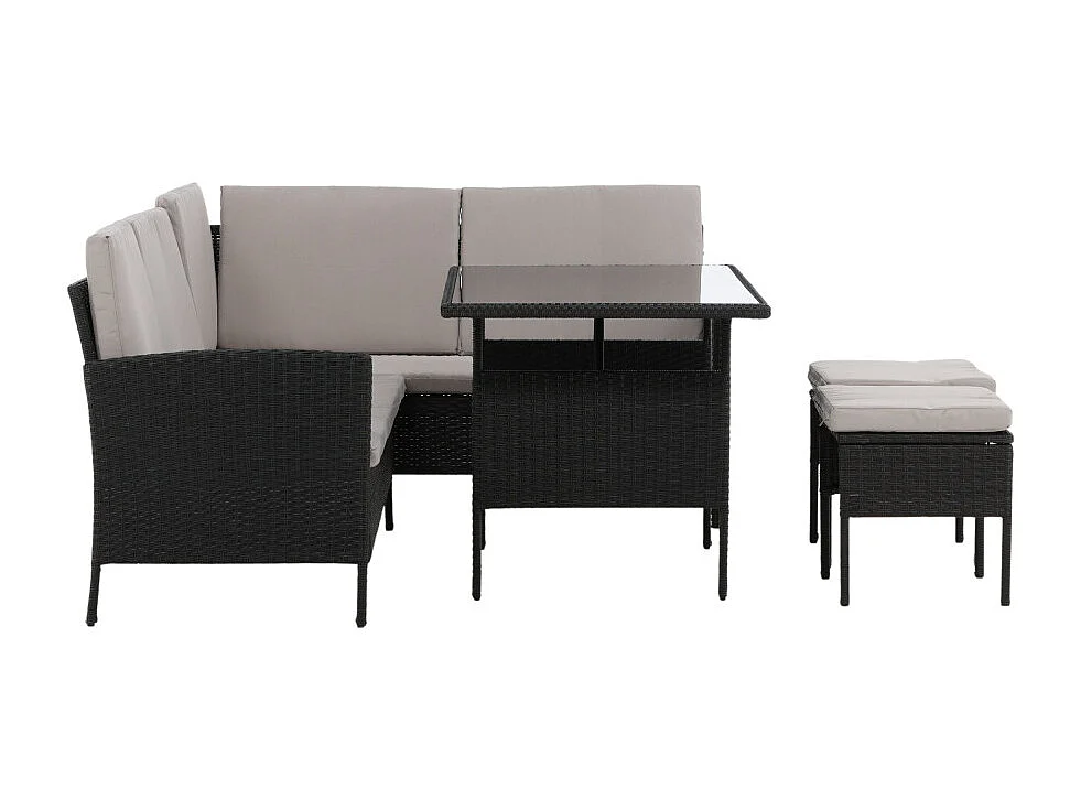 Salon d'Angle de Jardin "Knock" 145cm Noir & Gris