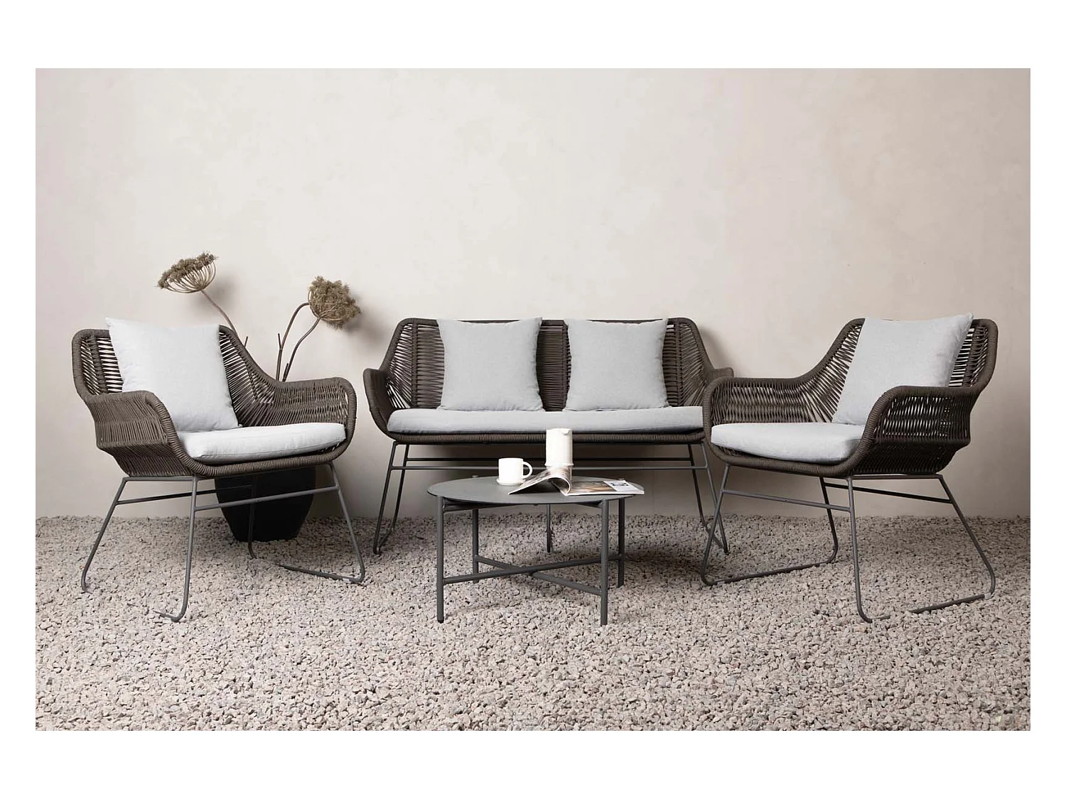 Salon de Jardin "Davao" 133cm Marron & Gris