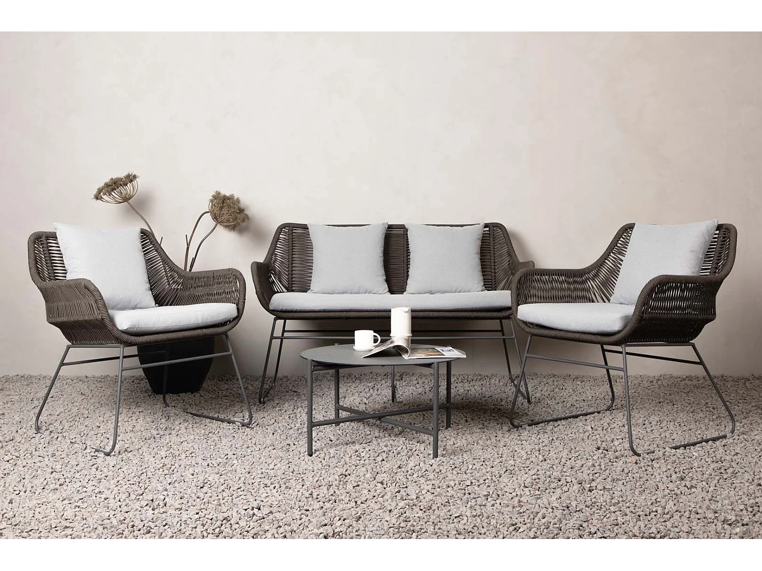 Salon de Jardin "Davao" 133cm Marron & Gris