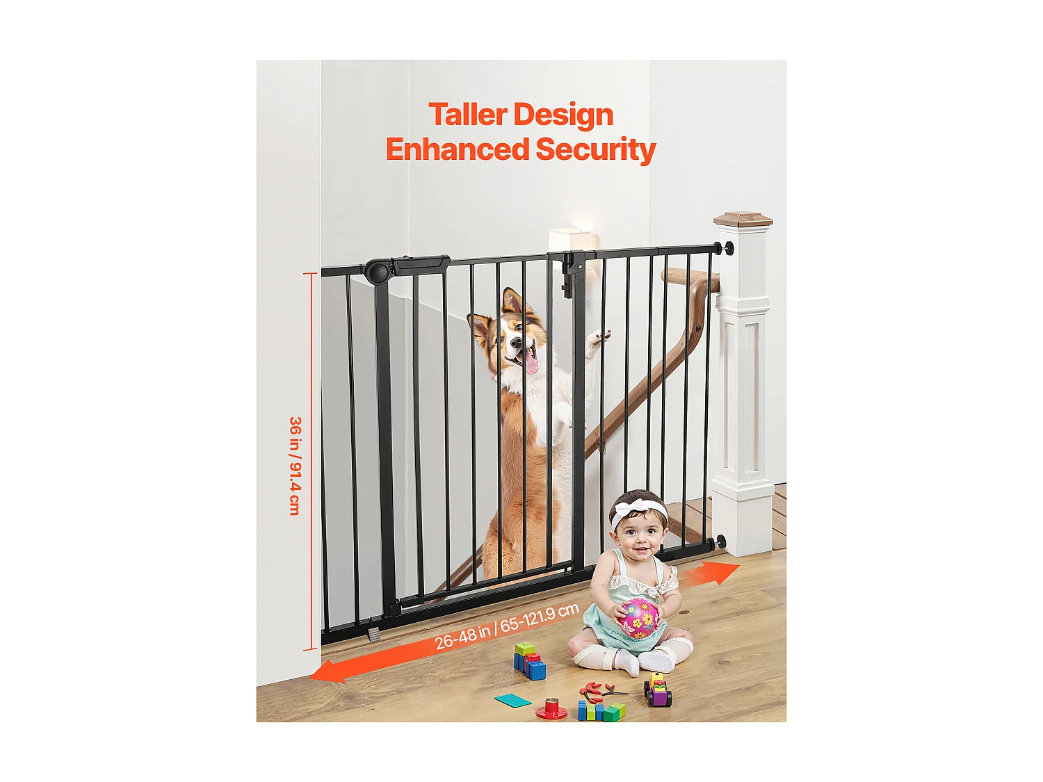 Barrière de Sécurité Animaux, SucceBuy Barrière de Sécurité Extensible pour Chien LxH 65-121,9x91,4 cm Noir