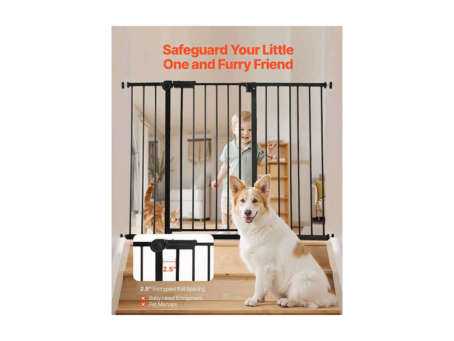 Barrière de Sécurité Animaux, SucceBuy Barrière de Sécurité Extensible pour Chien LxH 65-121,9x91,4 cm Noir