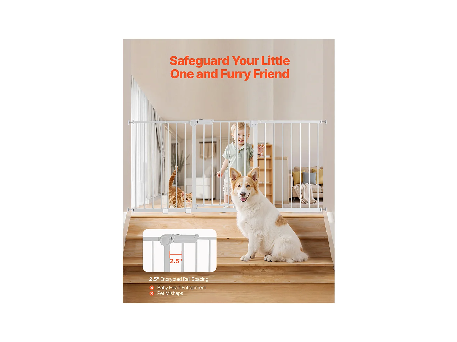 Barrière de Sécurité Animaux, SucceBuy Barrière de Sécurité Extensible pour Chiens LxH 154-161x76,2 cm Blanc