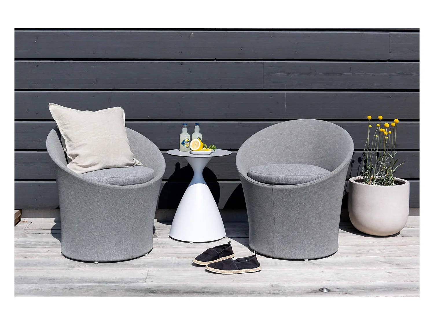Salon de Jardin Design "Spoga" 73cm Gris & Blanc