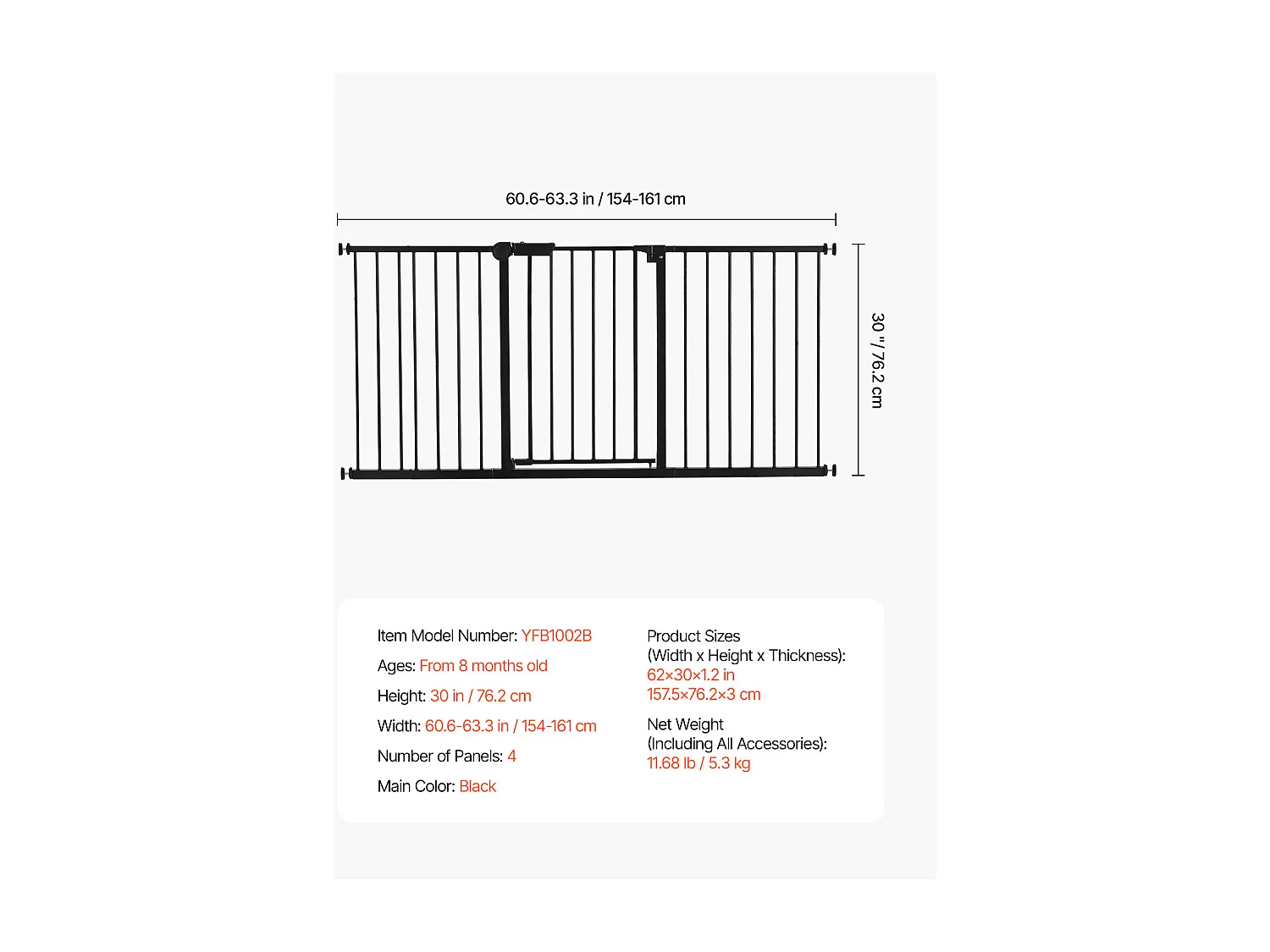Portão de Segurança para Animais de Estimação, SucceBuy Portão de Segurança Expansível para Cães 154-161 x 76,2 cm Preto