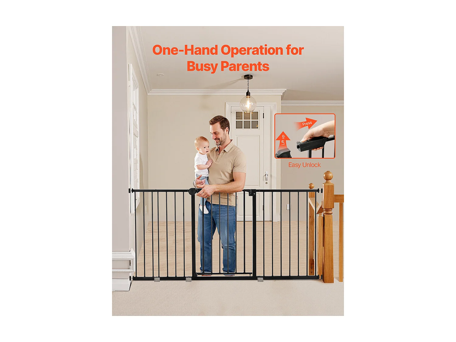 Portão de Segurança para Animais de Estimação, SucceBuy Portão de Segurança Expansível para Cães 154-161 x 76,2 cm Preto