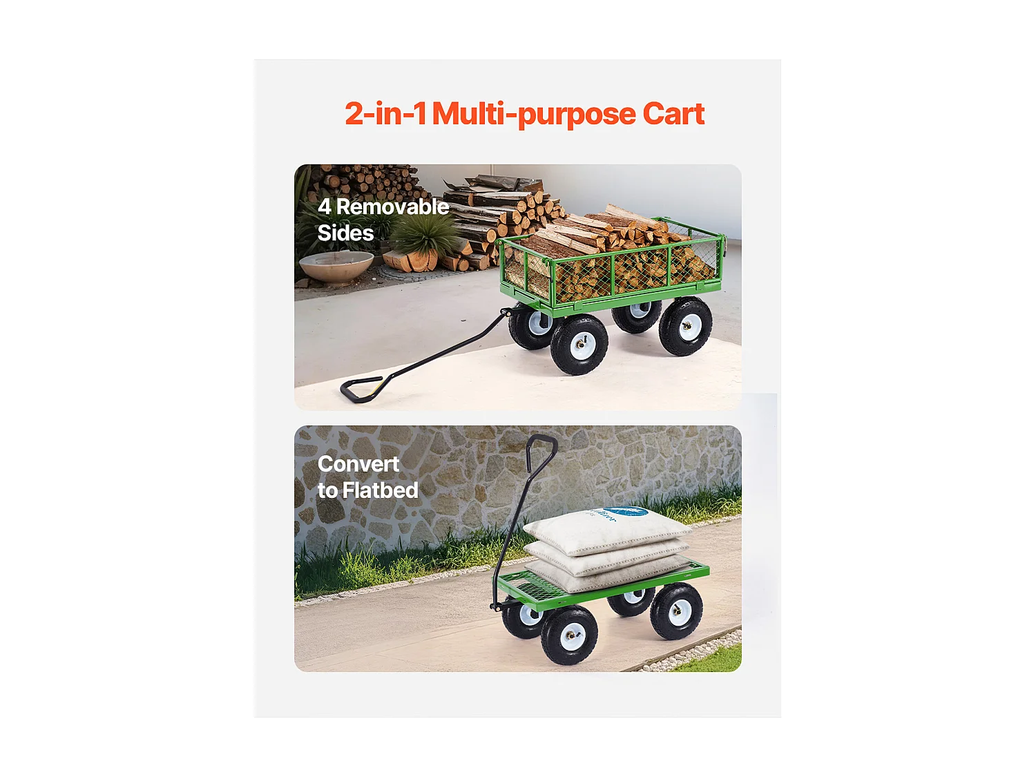 Chariot de Jardin, SucceBuy Chariot de Jardin en Acier 308,44 kg Capacité, Chariot de Jardin Robustes avec Pneus de 25,4 cm