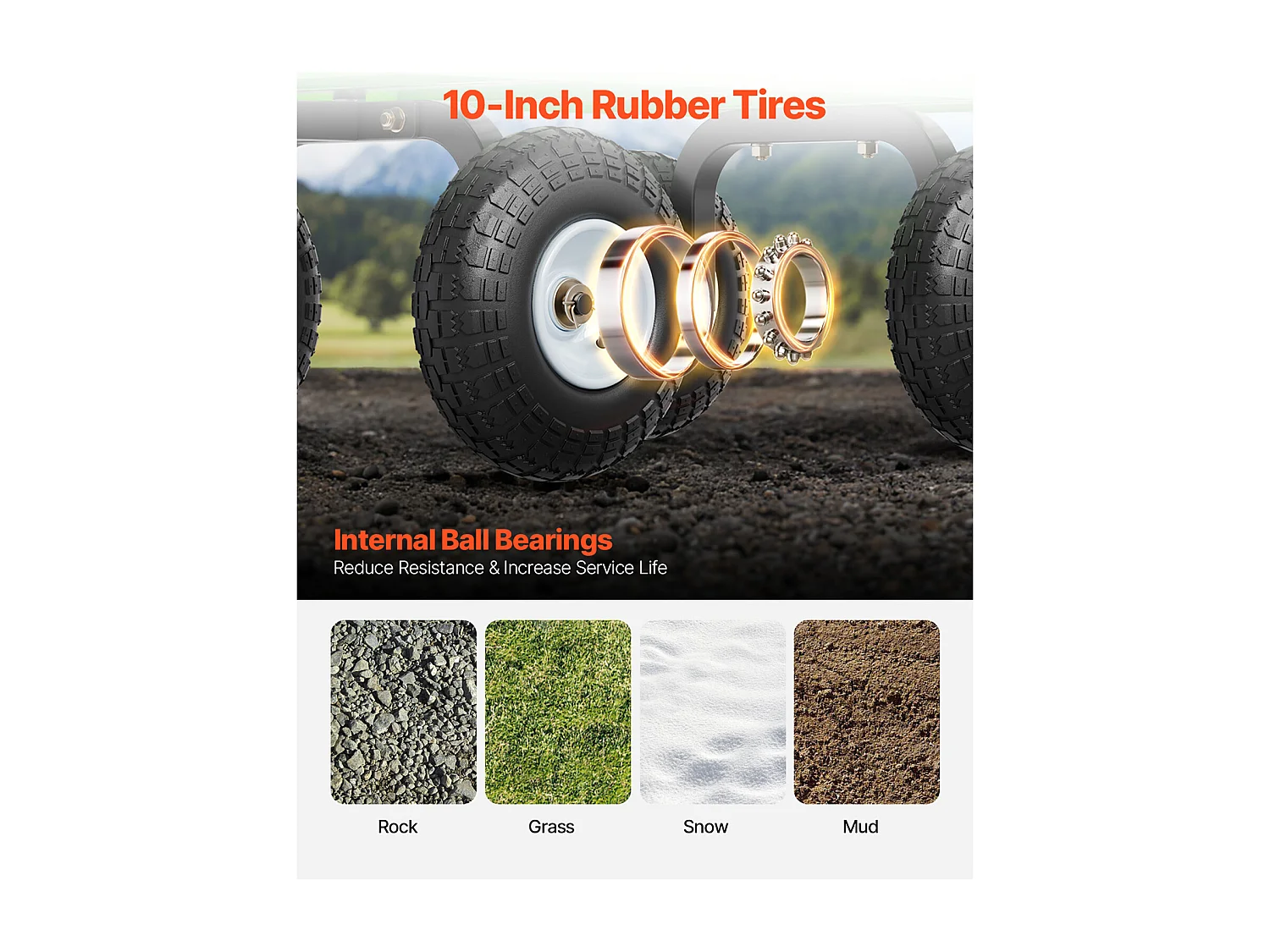 Chariot de Jardin, SucceBuy Chariot de Jardin en Acier 308,44 kg Capacité, Chariot de Jardin Robustes avec Pneus de 25,4 cm