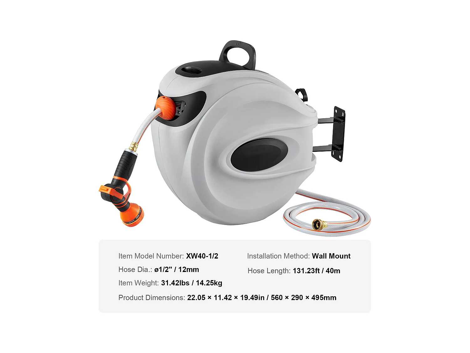 Enrouleur de Tuyau d'Arrosage Rétractable SucceBuy, 1,2 cm x 40 m, Fixé au Mur, Avec Buse 9 - Pattern, Verrouillage de Toute Longueur