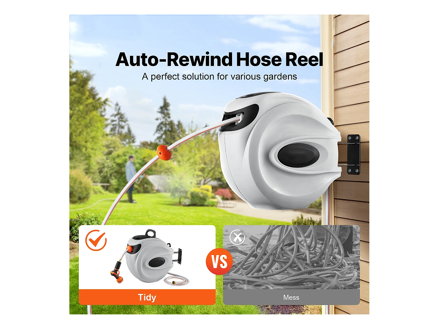 Enrouleur de Tuyau d'Arrosage Rétractable SucceBuy, 1,2 cm x 40 m, Fixé au Mur, Avec Buse 9 - Pattern, Verrouillage de Toute Longueur