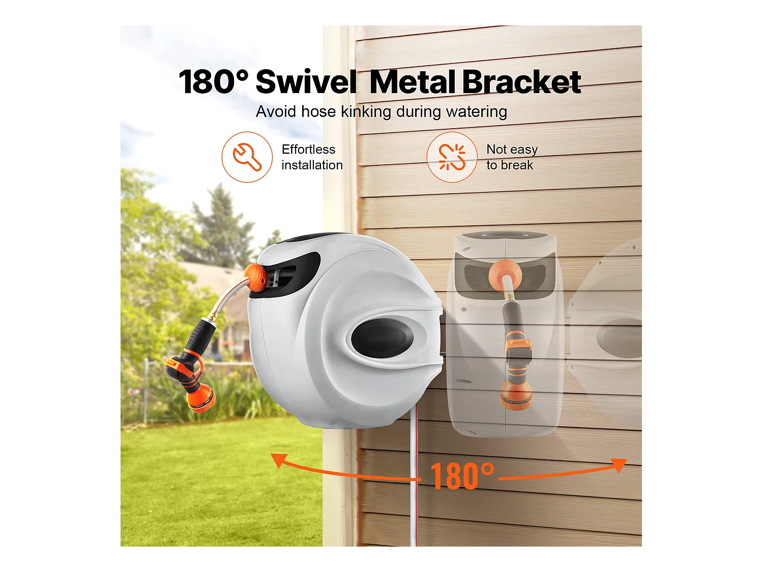 Enrouleur de Tuyau d'Arrosage Rétractable SucceBuy, 1,2 cm x 40 m, Fixé au Mur, Avec Buse 9 - Pattern, Verrouillage de Toute Longueur