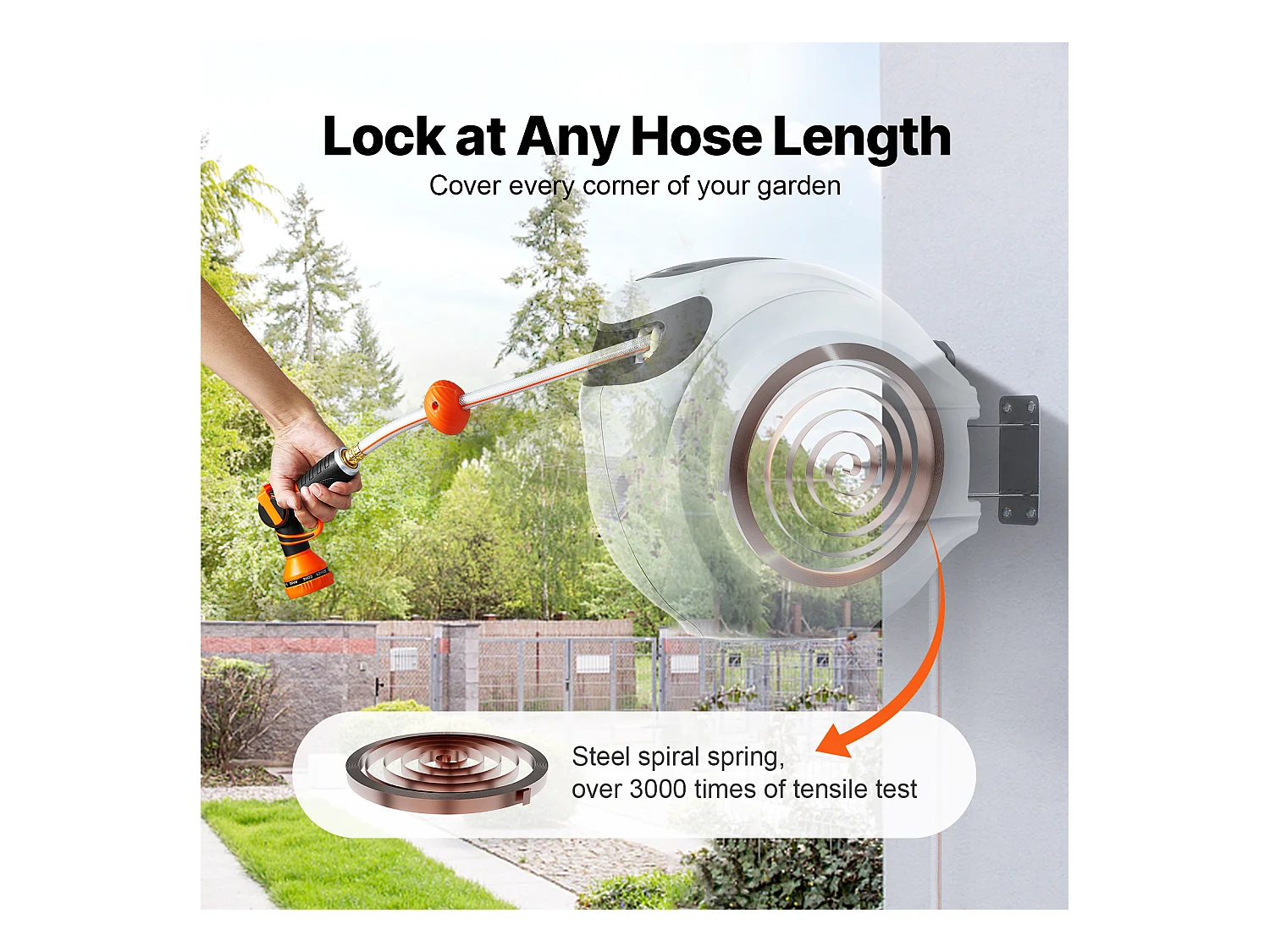 Enrouleur de Tuyau d'Arrosage Rétractable SucceBuy, 1,2 cm x 40 m, Fixé au Mur, Avec Buse 9 - Pattern, Verrouillage de Toute Longueur